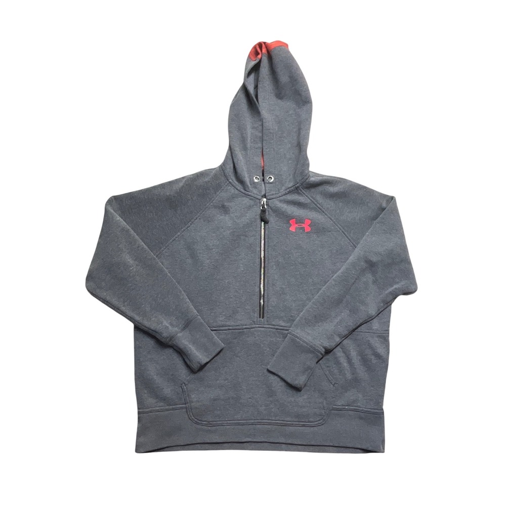 Under Armour Loose Fit 1/4 Zip Hoodie Mens Medium Gray Orange Performance Fleece